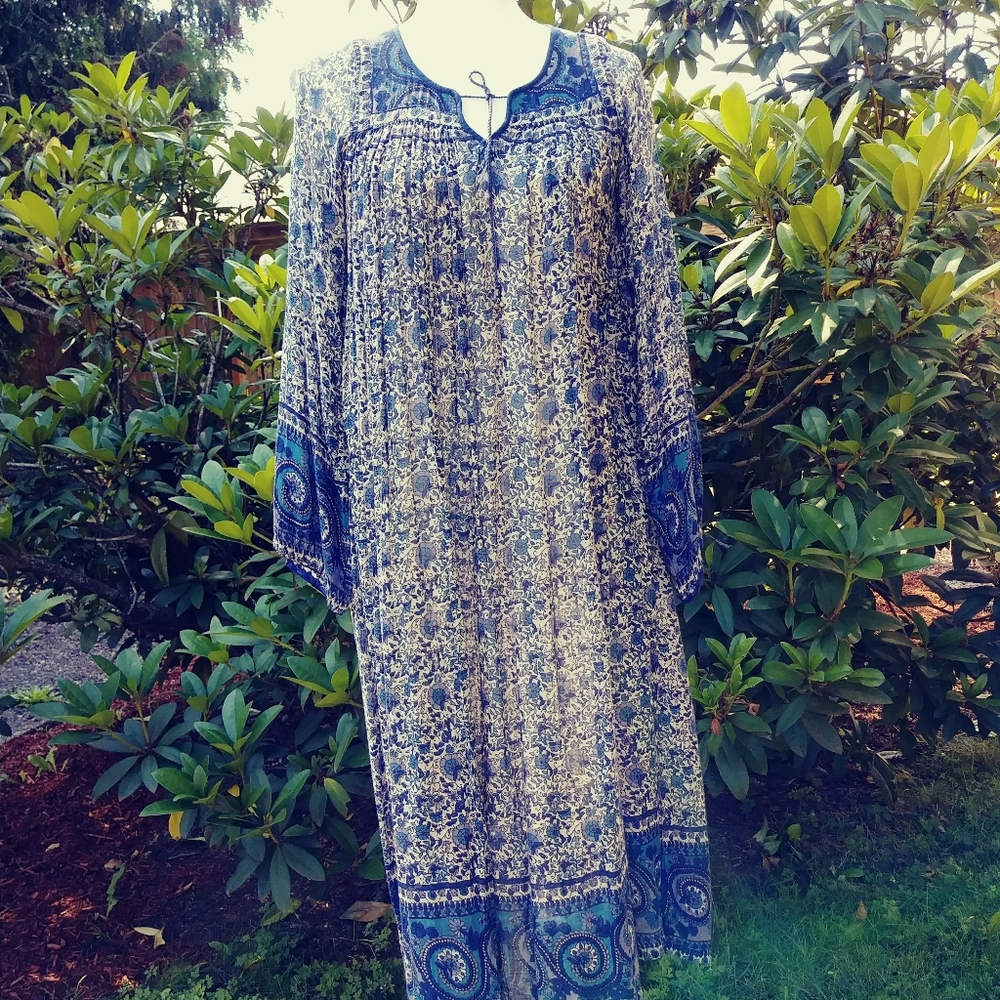 70s vintage Indian batik cotton gauze airy dress